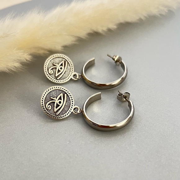 Ancient Egyptian Earrings - Eye of Horus Hoops - Eye of Ra Hoops - Picture 7 of 7